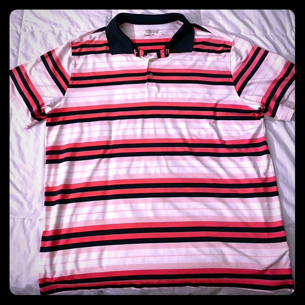 Nike Striped Golf Shirt XL - White/Navy/Pink